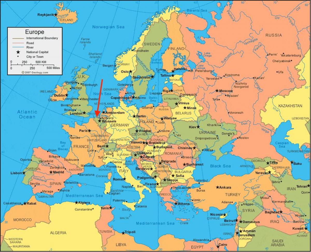 Ubicación de Bélgica en el mapa de Europa Occidental