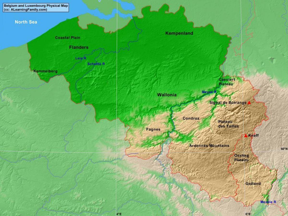 Mapa de altitud de Bélgica