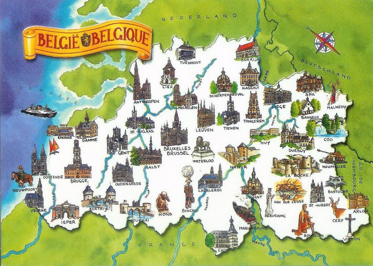 Mapa de atracciones turísticas de Bélgica