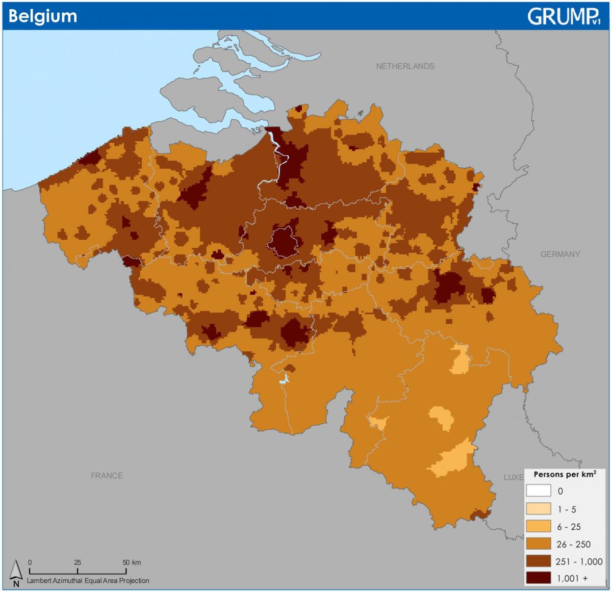 Mapa de densidad de Bélgica