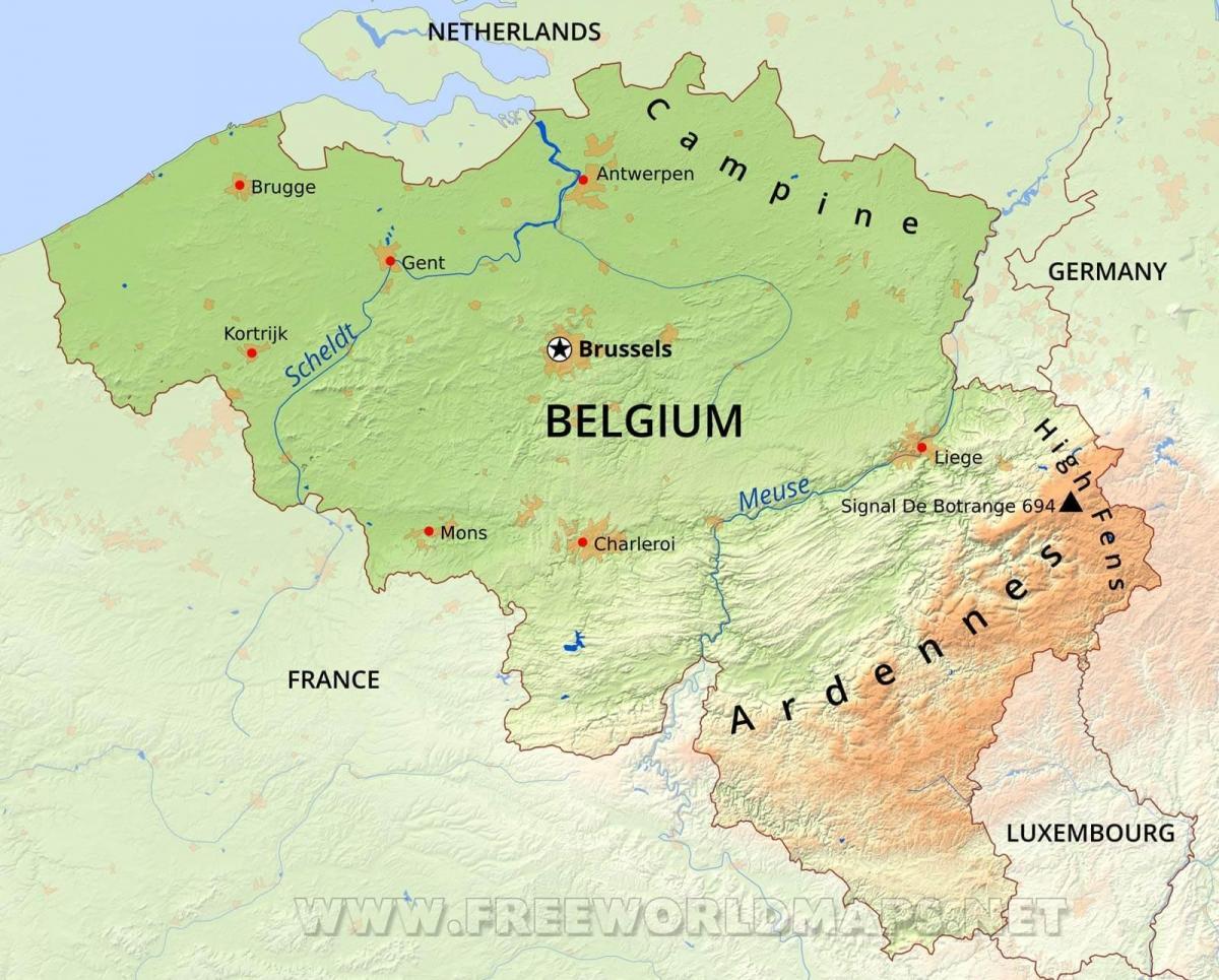 Mapa de las montañas en Bélgica