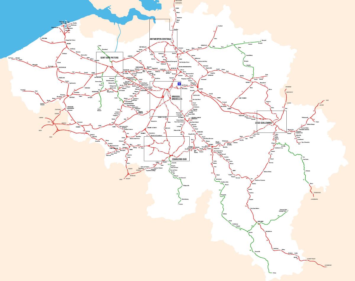 Mapa de las líneas de tren de Bélgica